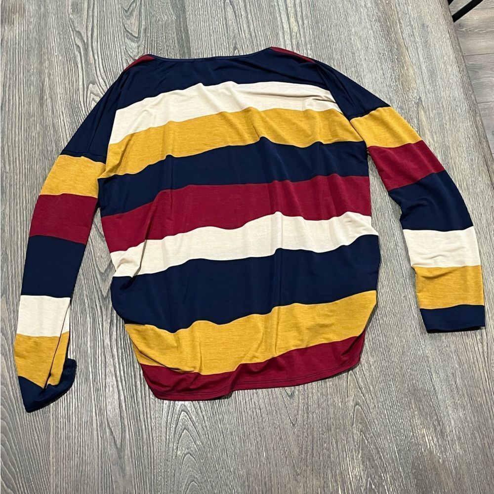Zenobia Striped Long Sleeve T-Shirt Colorblock Crewneck Multicolor Size XL - Picture 2 of 3